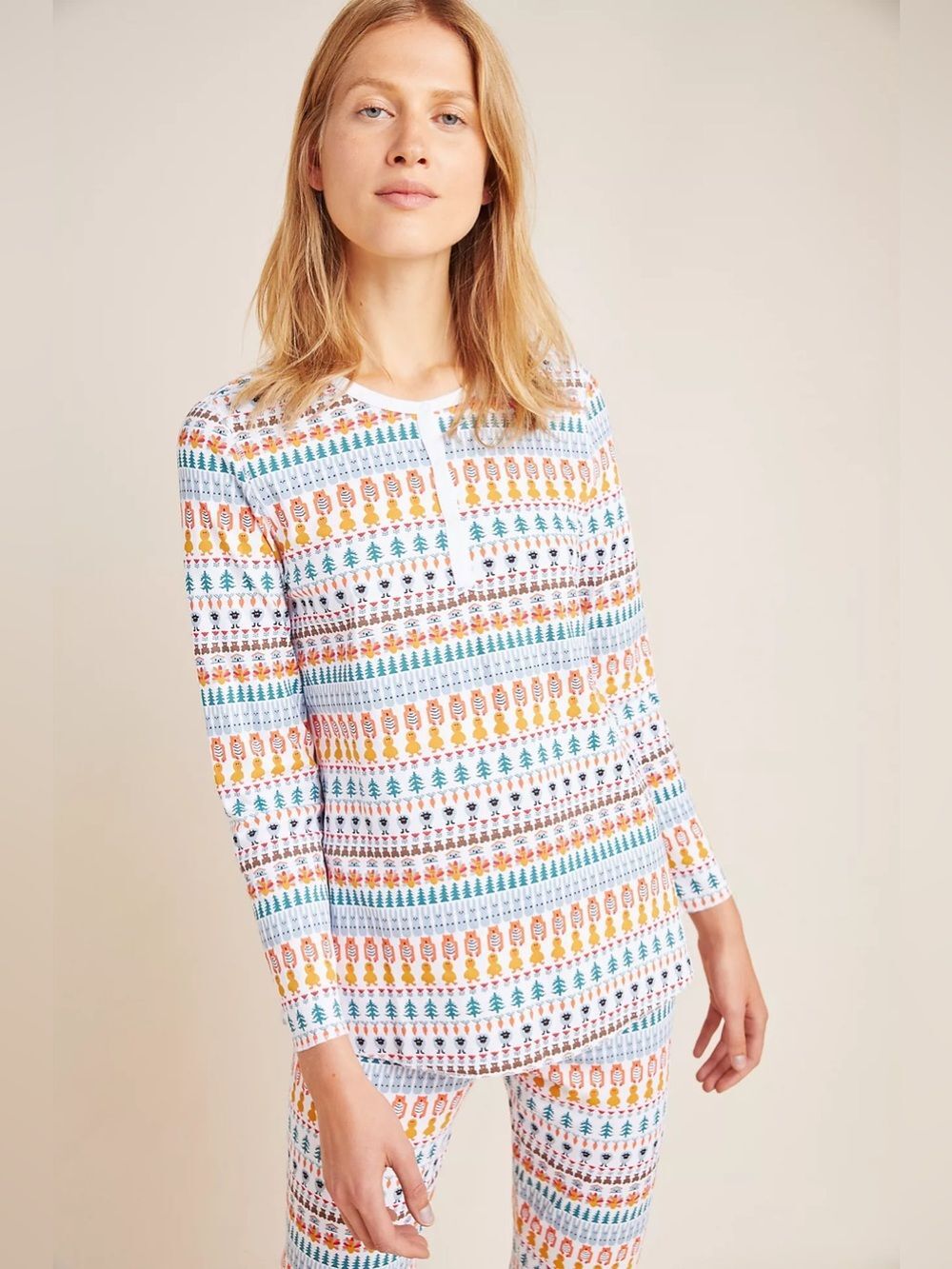 Roller Rabbit Holiday Striped Pajama Henley Top S NWOT